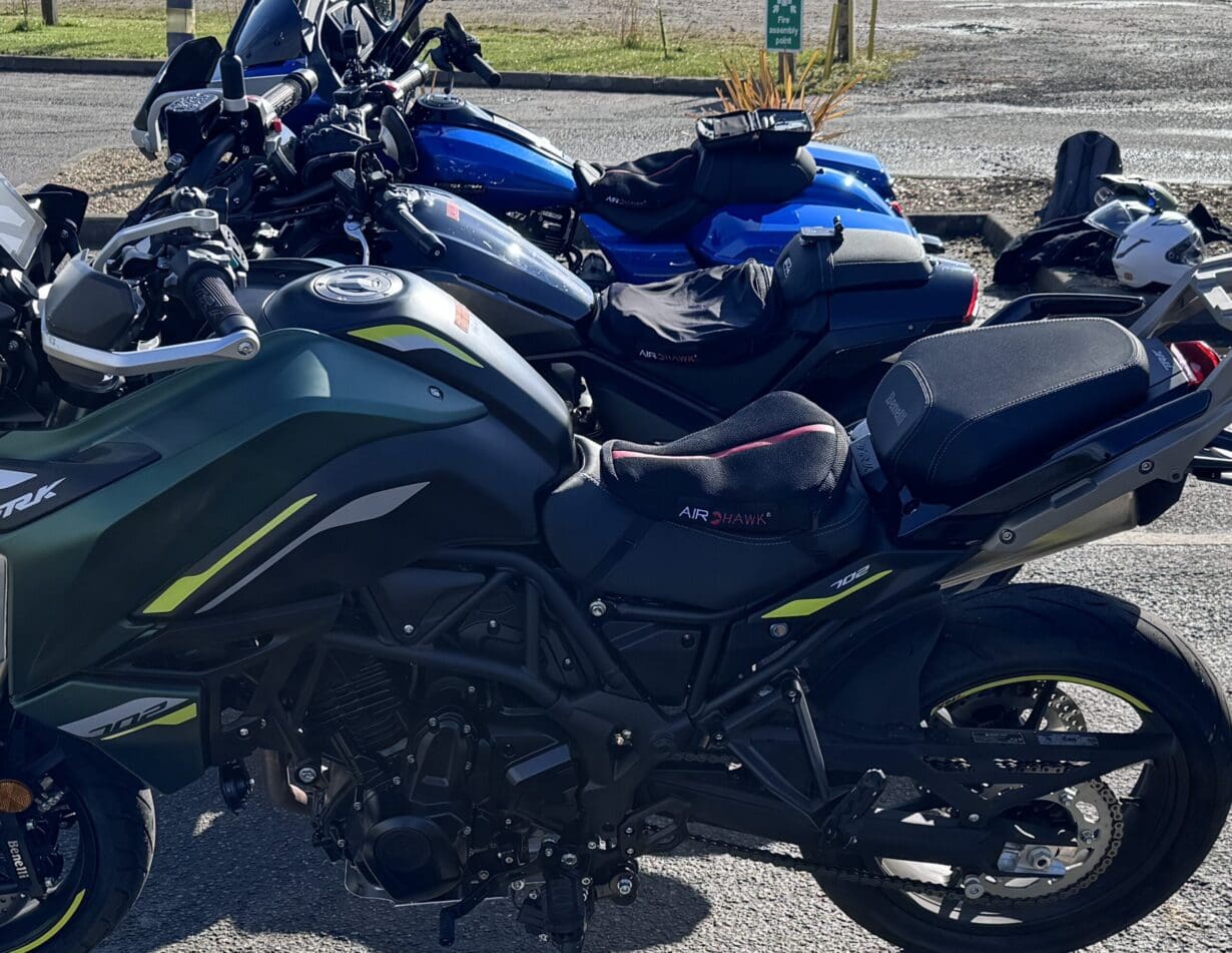 Some of the MoreBikes test fleet sporting the Airhawk seat cushions from Sportouring.com