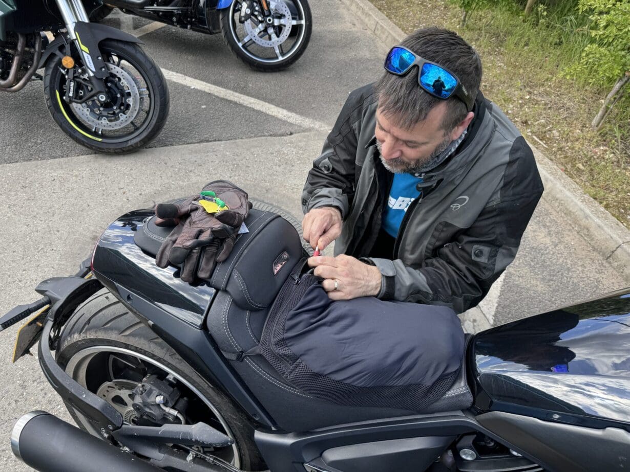 Jonathan adjusting the comfort levels of the Airhawk seat cushion