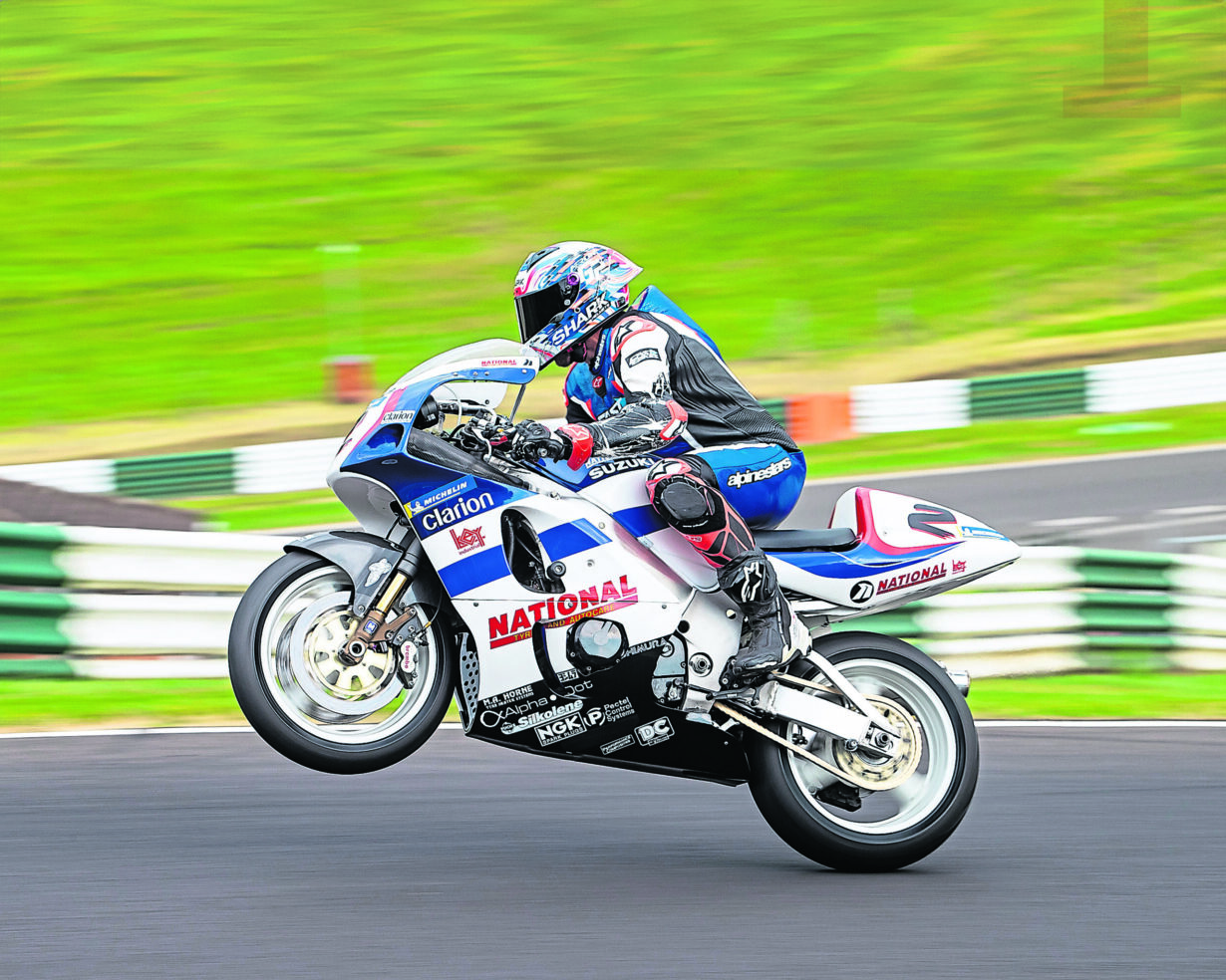 Shark Aeron GP motorcycle helmet being tested at Cadwell Park