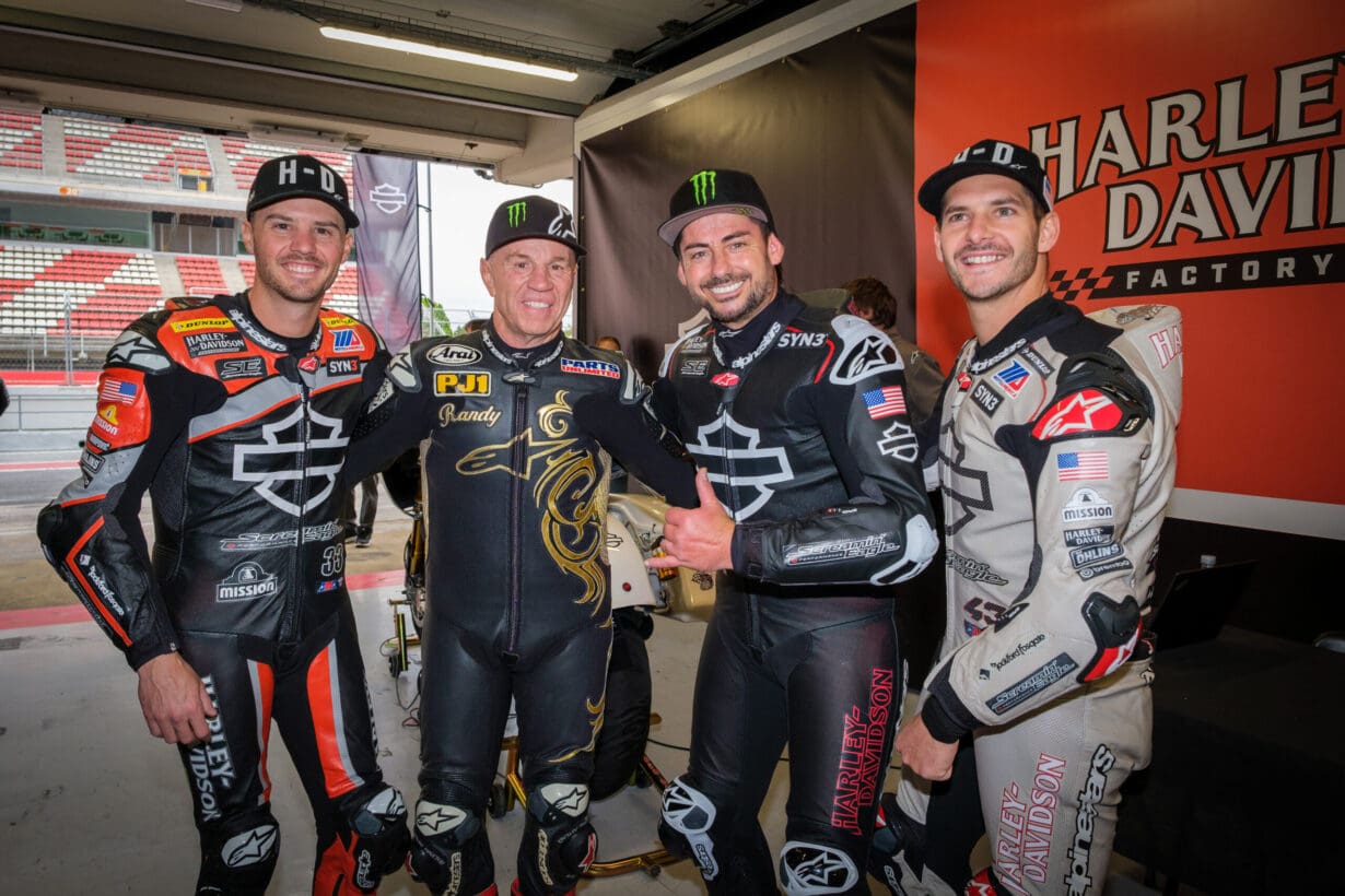 Simon Crafar, John Hopkins, Randy Mamola, and Marco Melandri.